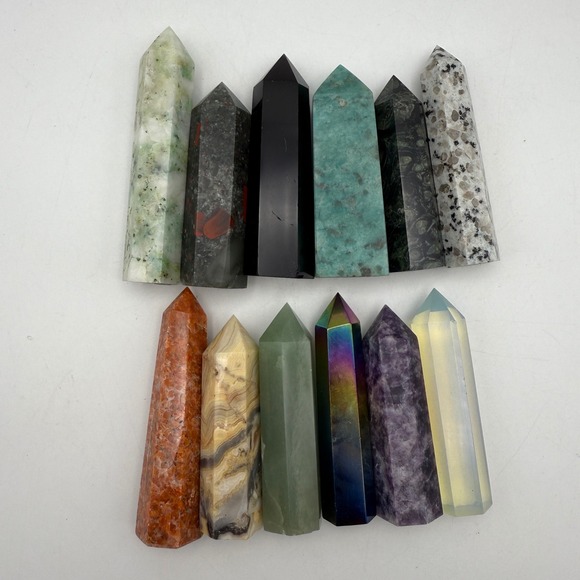 Crystal Points Towers Healing Stone Obelisk Bulk Lot of 12 Spiritual Decor - Picture 1 of 4